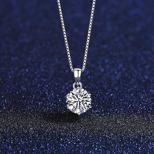 Necklace Clear Moissanite Blue Copper Women's Fashion Simple Classic Luminous Wedding Round Necklace For Wedding Engagement