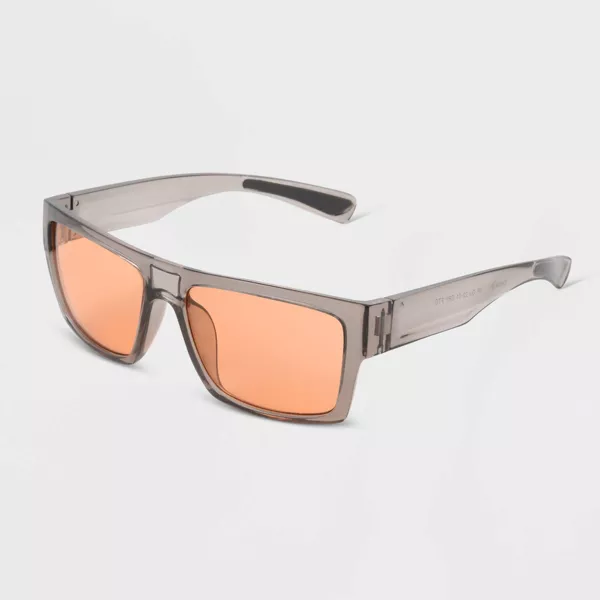 Men's Shiny Crystal Plastic Rectangle Sunglasses with Orange Lenses