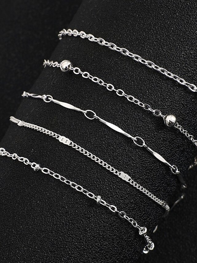 Ankle Bracelet Personalized Stylish Simple Women's Body Jewelry For Party Evening Holiday Classic Alloy Weave Silver 5 PCS