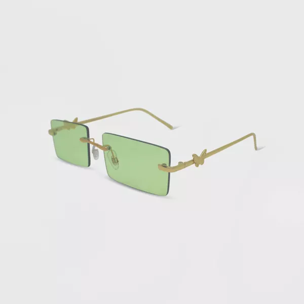 Women's Rimless Metal Rectangle Butterfly Sunglasses
