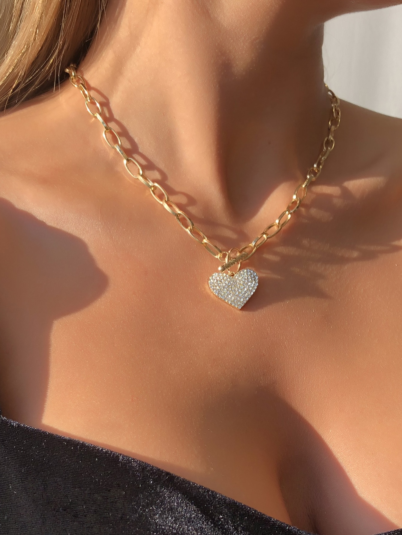 Rhinestone Heart Charm Necklace