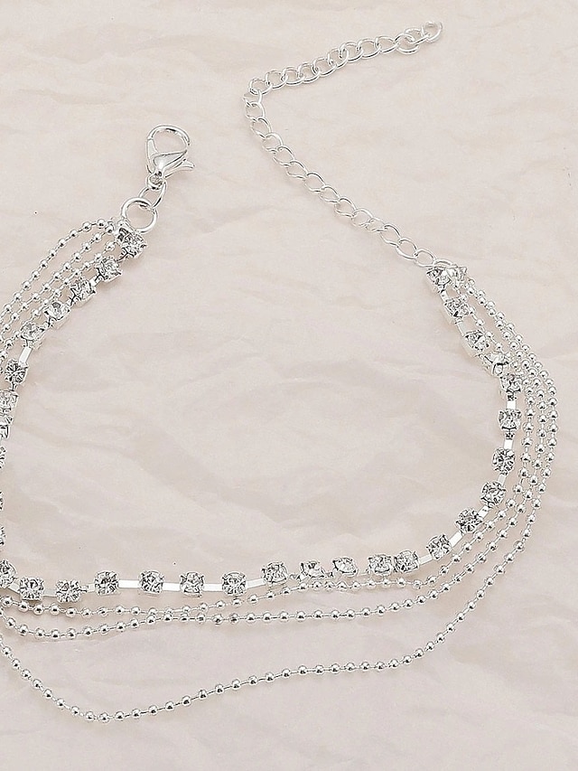 Ankle Bracelet Women's Body Jewelry For Holiday Beach Rhinestone Alloy Silver 1 PC