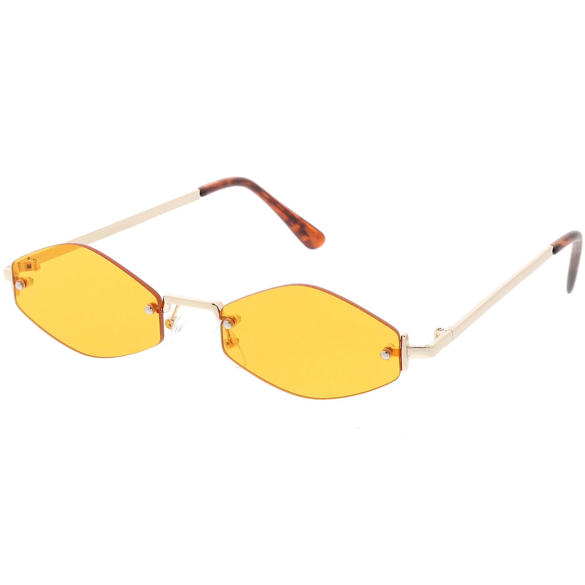 1990's Small Rimless Color Tone Geometric Hexagon Sunglasses